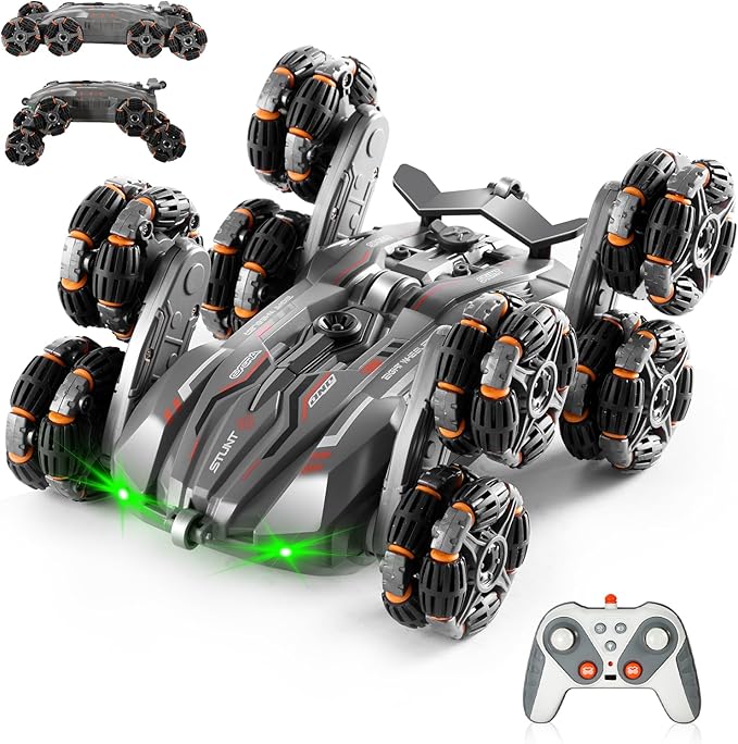 8WD Remote Gesture Sensing Stunt Control Car with Light Spray Effect, Music & Automatic Demonstration 8 Wheel 360°Flip Double Sided Rotate Stunt Car, 2.4Ghz RC Vehicle Toy for Age 3-6 7-13 Kids Gifts