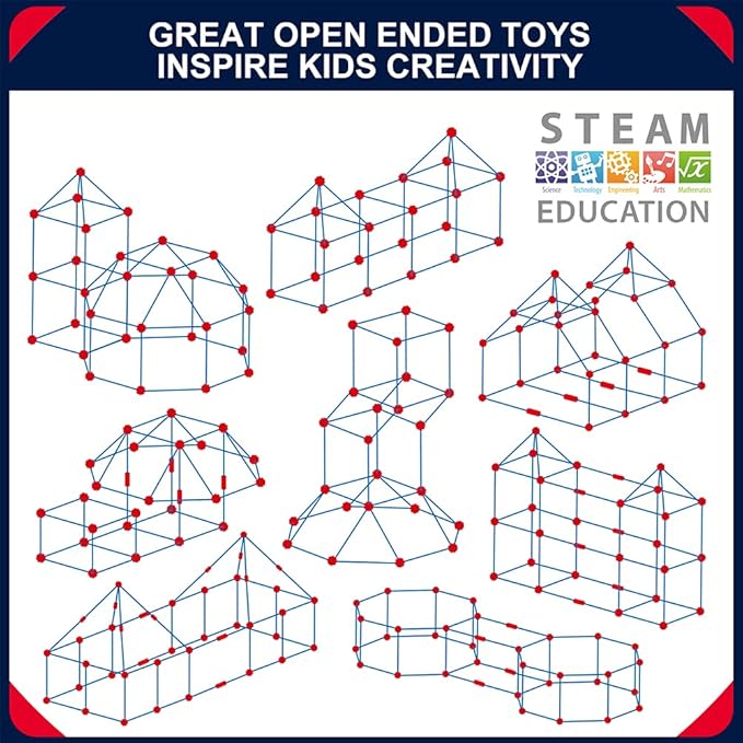 OleFun Fort Building Kit for Kids 4,5,6,7,8+Year Old Boys & Girls, 140 pcs, Creative STEM Building Toys for DIY Castles, Tunnels, Play Tent, Ideal Gift for Aged 5-8