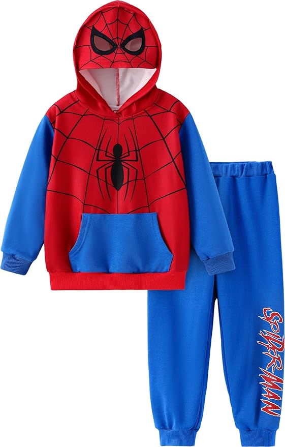 Marvel Spiderman Cosplay Costume Avengers 2 Pcs Pocket Hoodie&Pants Hulk Hooded Outfit Venom Captain America Apparel Kid 2-9Y