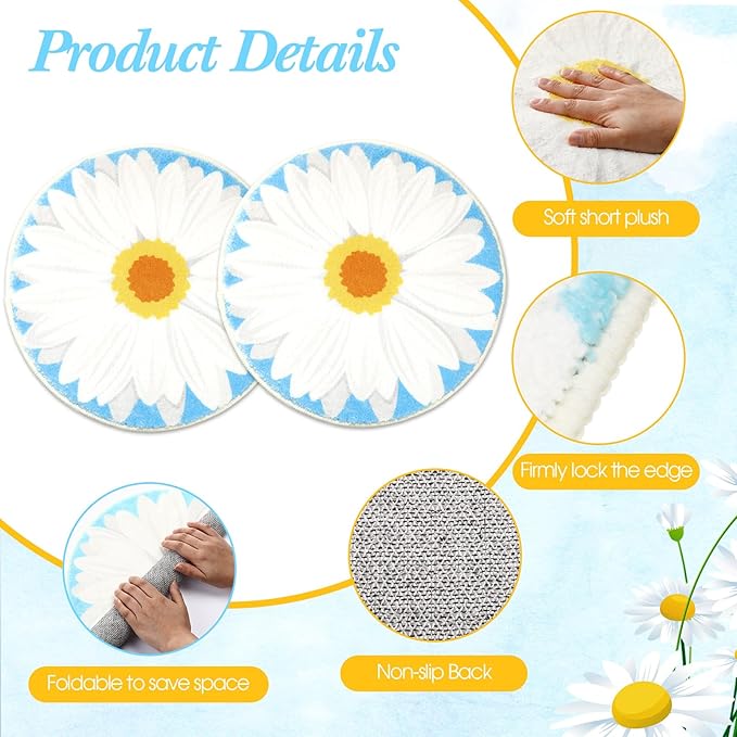 8 Pcs Classroom Carpet Kids Rug 15 x 15 Inch Back to School Supplies Round Non Slip Mat for Nursery Kindergarten Playroom Bedroom(Daisy)
