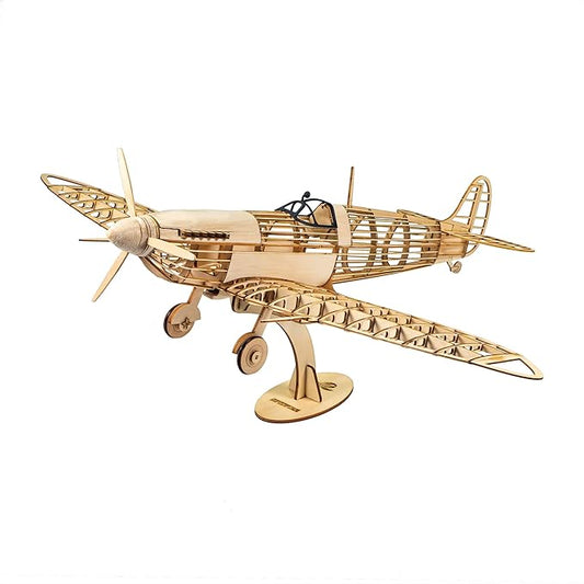 3D Wooden Puzzles DIY Spitfire Fighter Model Aircraft 1:25, Laser Cut Balsa Wood Model Airplane Kits to Build for Adults, Wooden Models Airplane Jigsaw Puzzles for Home Decoration Birthday Gift