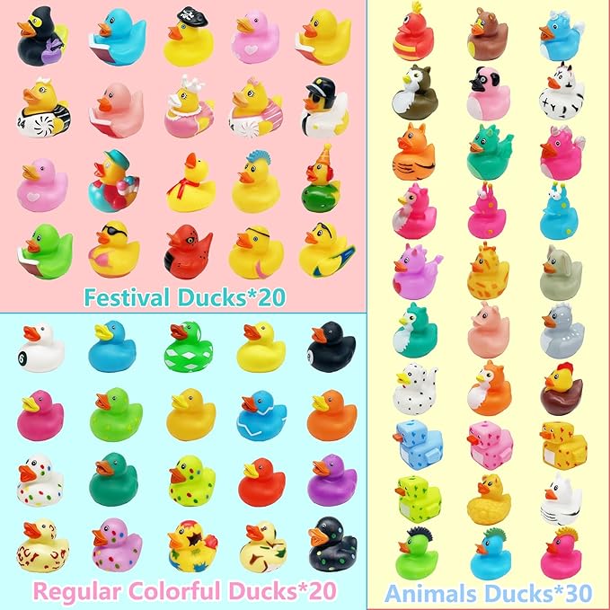 50Pcs Rubber Ducks,Random Assortment Rubber Ducks in Bulk & 2 Inch Mini Ducks for Kids Baby Bath Shower Games,Ducks for Jeeps,Birthday Gifts and Decorations