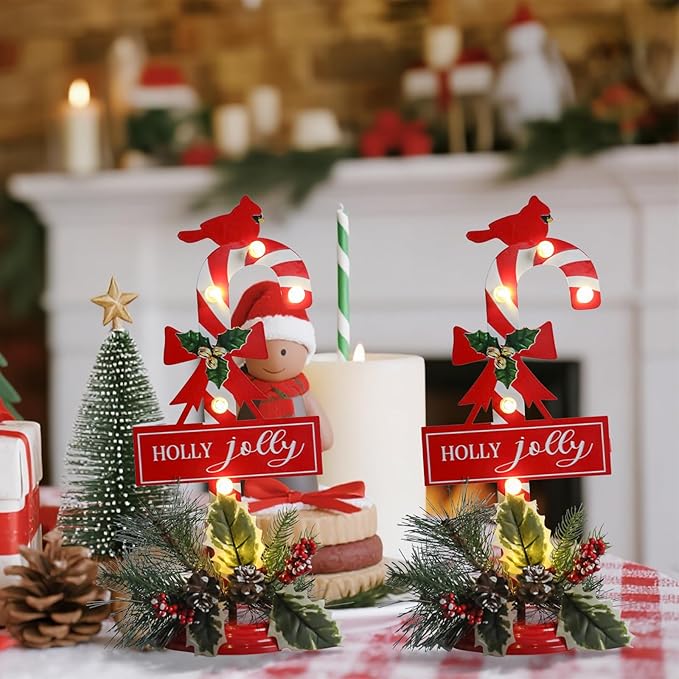 Metal Merry Christmas Sign with LED Light Battery Operated with Timer Christmas Signs with Base Xmas Holiday Decorations table Indoor Display Decor Joy Small