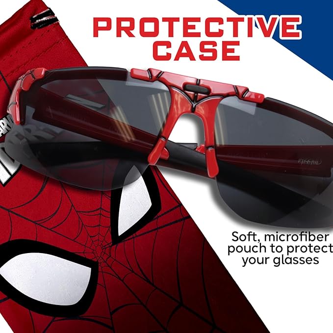 Marvel Spiderman Sunglasses for Kids - Stylish, Comfortable & Durable UV-Protective Spiderman Glasses With Soft Carrying Case