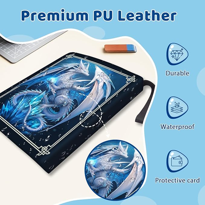 900 Pocket Trading Card Storage Album, Card Binder with 50 Durable 9-Pocket Pages, Blue Dragon Design on Pocket Card Packs, Thanksgiving Christmas Birthday Gifts for Zipper Closure Collector