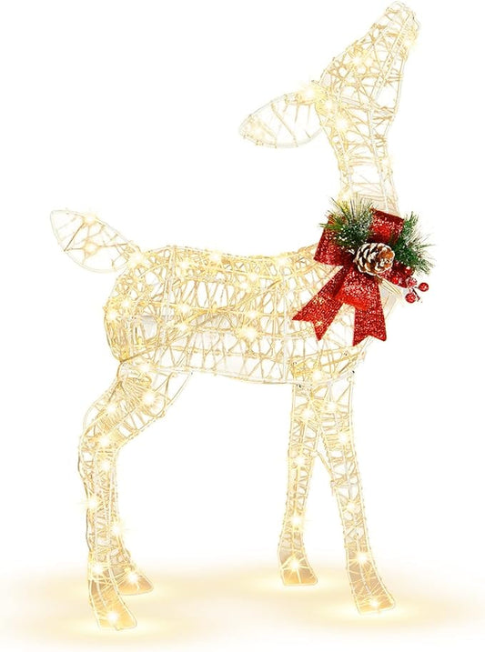 Tangkula Lighted Christmas Reindeer, Outdoor Yard Xmas Decorations with 50 LED Lights, Artificial Christmas Décor with Stakes and Zip Ties, Indoor/Outdoor Festive Holiday Decoration