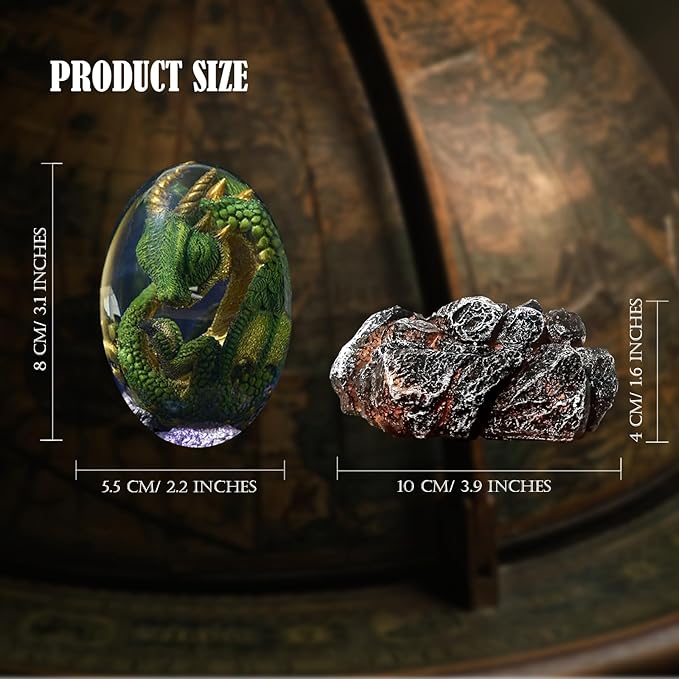 ACOCOFE Dragon Egg,Lava Dragon Eggs with Luminous Base Ornaments,Handmade Sculpture Resin Crystal Dragon Souvenir,Dragon Egg Ornaments Gift for Christmas,Birthdays,Graduation (Green with Base)