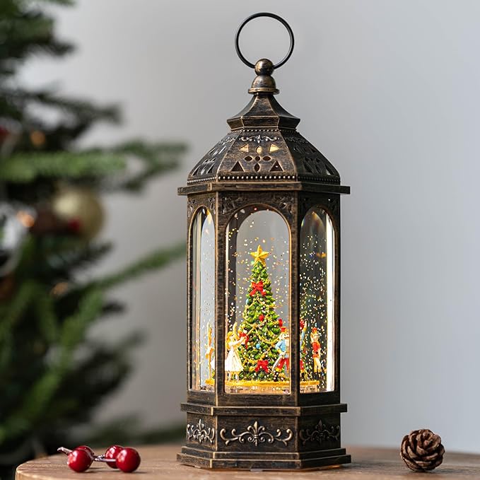 12.8'' Rotating Nutcracker Suite Scene Musical Lighted Christmas Tree Snow Globe Water Lantern with Swirling Glitter Decoration