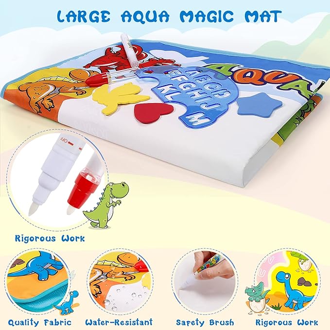 Kids Toys Water Doodle Mat: Dinosaur Painting Coloring Pad for Toddlers 1-3 - Aqua Magic Drawing Board for 2 3 4 Year Old Toddler Arts and Crafts Christmas Birthday Gifts for Girls Boys Age 2-4 3-5
