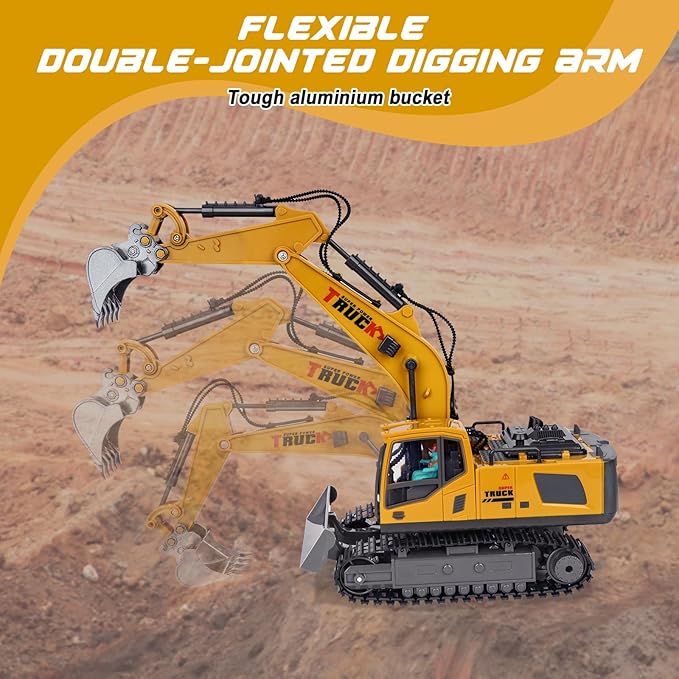 Remote Control Excavator Toys for Ages 6-12 Boys, 13 Channel RC Excavator Construction Toys with Metal Shovel, Spray, Lighting, Sounds, Birthday Gifts for Kids 5-7 8 9 10 11 Year Old