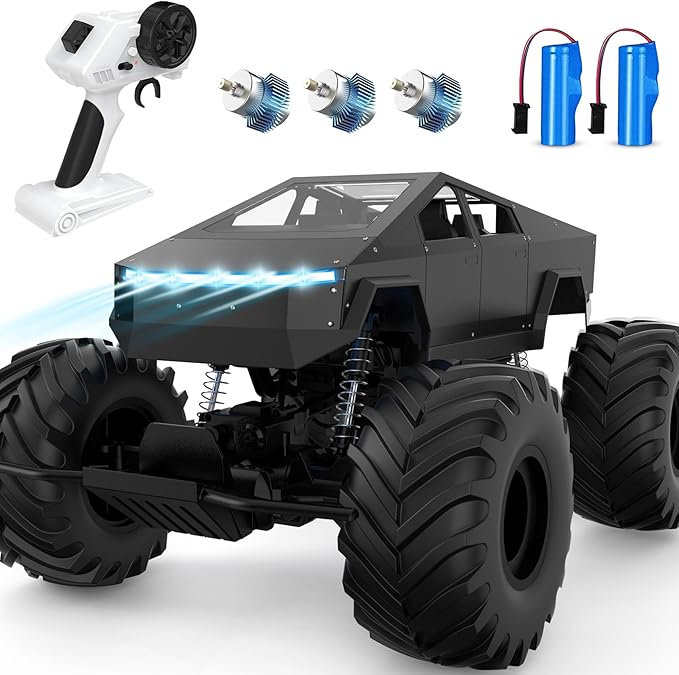 INGQU® 1:8 Big Monster Truck Toys, XXX-Large Alloy 4WD Off Road Remote Control Truck with 3 Powerful Motors LED Headlight, 2.4GHz All Terrain Rock Crawler RC Truck for Boys Kids Age 6 7 8 9 10-12+