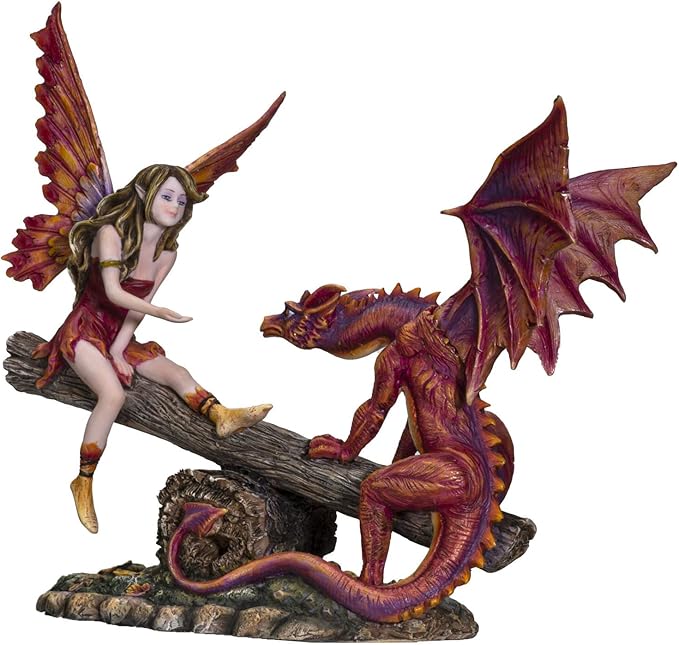 Pacific Giftware FairyTate Fairy Red Dragon on The Seesaw Decorative Resin Collectible Figurine Statue