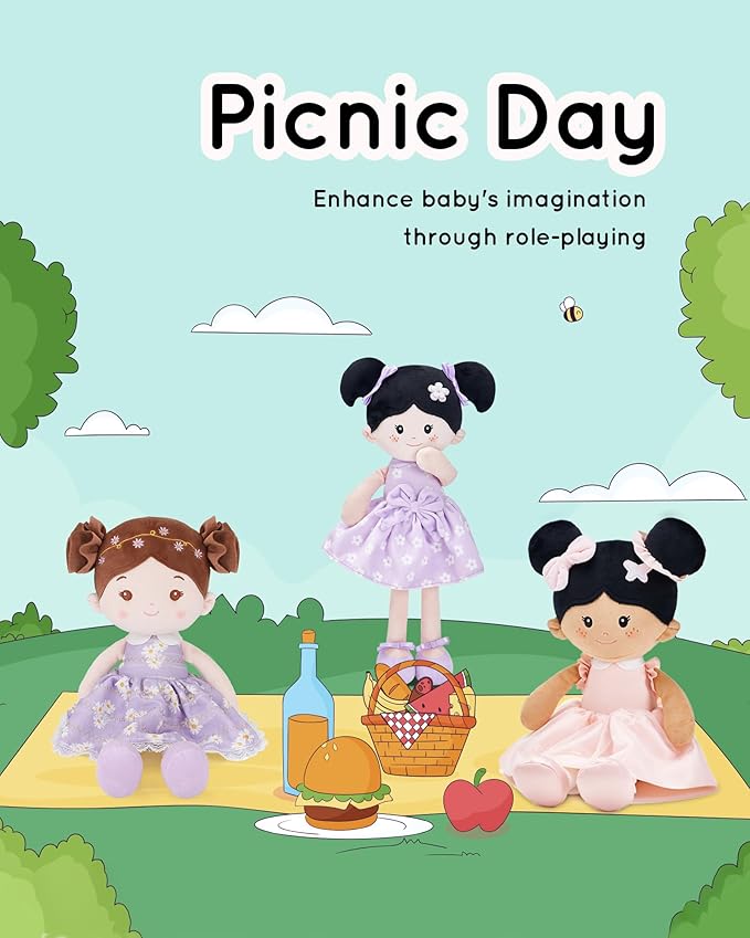 Soft Baby Doll Toys (16''), My First Baby Rag Doll for 1 Year-Old Girl Birthday Gift, Christmas Plush Toys Gift for Toddler Kids Infants-Daisy-Girl-Light-Purple