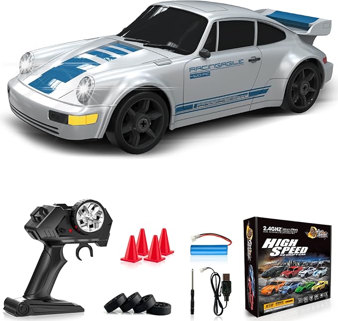 RC Drift Car 1:24 Remote Control Car 4WD 15KM/H High Speed Racing Sport Car with LED Lights RC Cars Toy Cars for Kids Boys Girls Adults Gifts Birthday Christmas Rechargeable Batteries