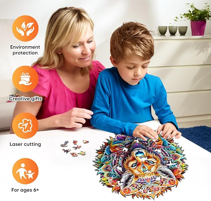 Original Wooden Jigsaw Puzzles-(Wolf,200pcs,Medium 10.7x11.3in),Wooden Puzzles for Adults,Unique Shape Animal Adult Puzzles,Irregular Wood Puzzles Best Gift for Adults and Kids Family Game