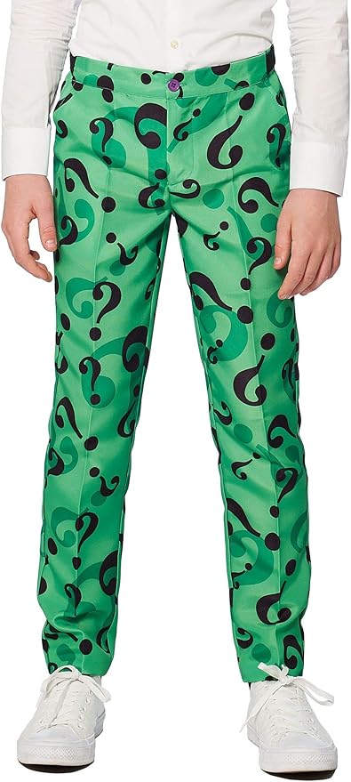 SUITMEISTER Boys Halloween Riddler Suit Costume Cosplay Party Kids Slim Fit Blazer Jacket, Pants & Tie in Green