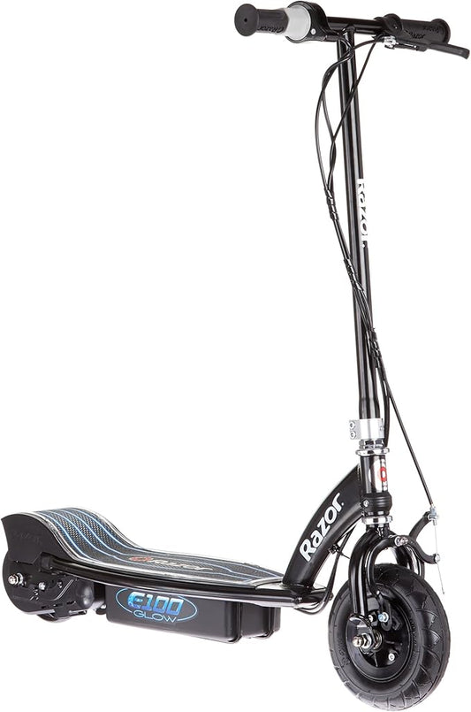 Razor E100 Glow Electric Scooter for Kids Age 8 and Up, LED Light-Up Deck, 8" Air-filled Front Tire, Up to 40 min Continuous Ride Time