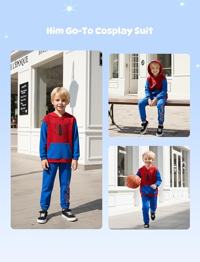 Marvel Spiderman Cosplay Costume Avengers 2 Pcs Pocket Hoodie&Pants Hulk Hooded Outfit Venom Captain America Apparel Kid 2-9Y