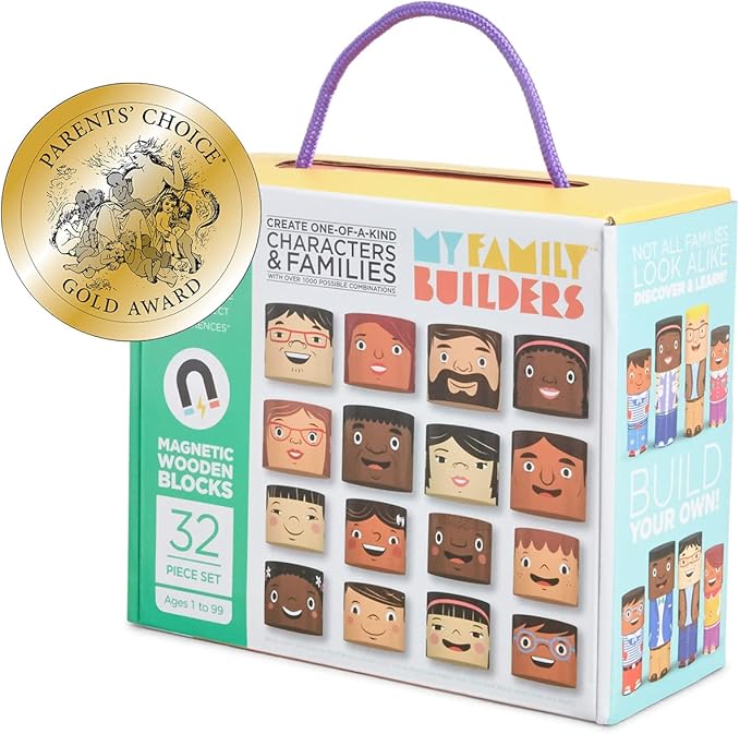 32-Piece Multiracial Magnetic Family Play Set – Wooden Diversity Building Blocks for Kids – SEL Toy Promoting Inclusion & Creative Learning