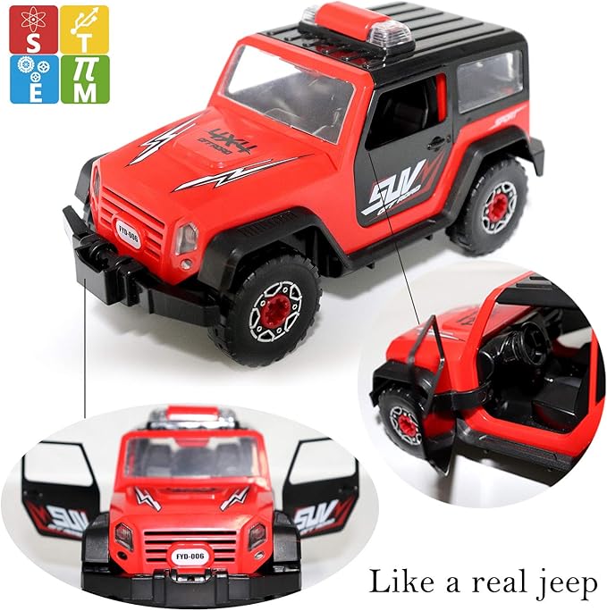 FYD 2in1 Take Apart Jeep Car STEM Learning Assembly Playset with Functional Battery-Powered Drill - Early Childhood Developmental Skills Construction Toy for Boys Kids Aged 3 and up