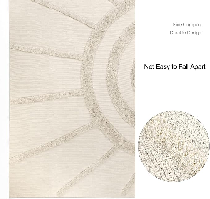 OJIA Boho Area Rug 4' X 6' Tufted Cotton Living Room Rug Hand Woven Machine Washable Rugs Farmhouse Tribal Sun Rug Floor Carpet Accent Rugs for Bedroom Nursery Room Dining Room