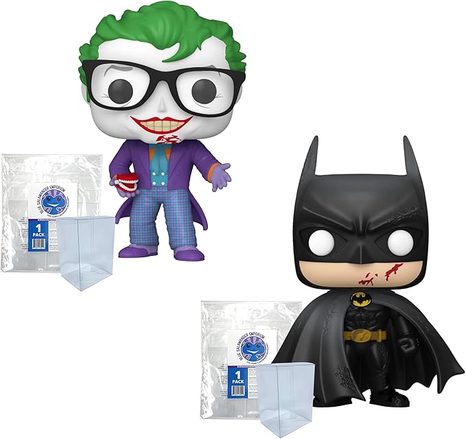 Blue Salamander Emporium Plastic Protector Cases Bundled with Batman 85th Anniversary The Joker with Teeth #517 and Batman Bloody #518 Vinyl Figures