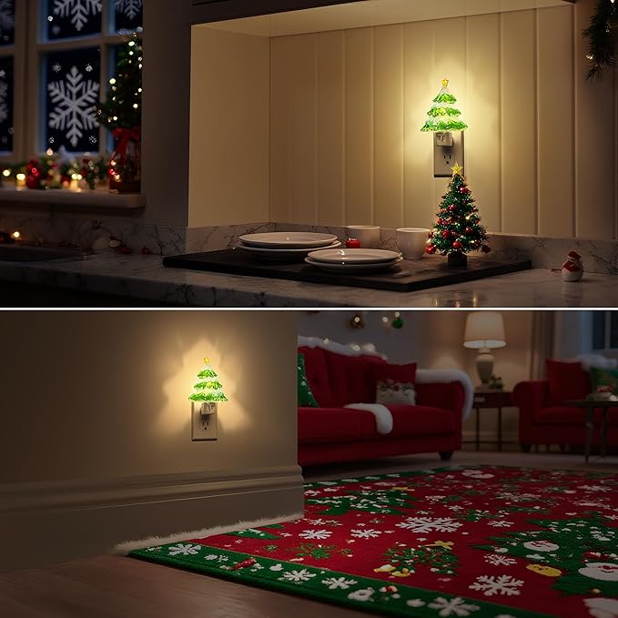DORESshop Christmas Tree Night Light, 3000K Night Lights Plug into Wall, Cute & Funny Christmas Decor Night Light for Kids, Plug in Nightlight with 360° Rotatable, Holiday Party Decor, 2 Pack