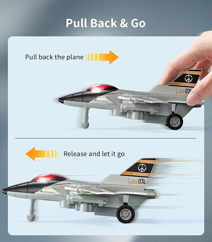 Geyiie Die Cast Airplanes Toys, Army Plane Toys Set for Kids 3-12, Fighter Jet Military Transport Helicopter with Rotated Wings, Airforce Plane Model with Sounds and Lights, 4 Pack