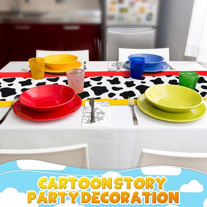 2 Pcs Cartoon Table Runner Cartoon Birthday Party Supplies Cow Pattern Printed Check Table Decor Tablecloth Party Supplies,13 x 72 in (Classic)