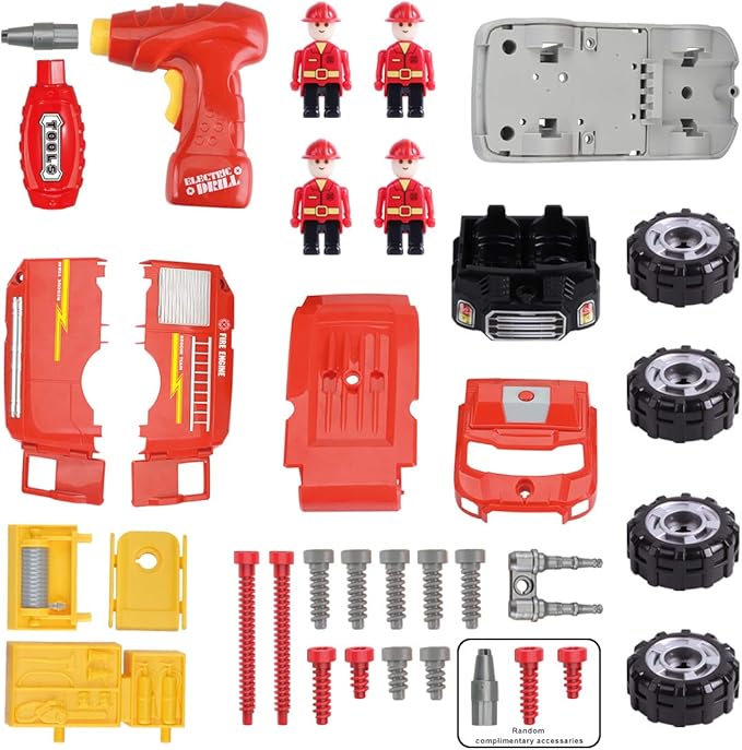 REMOKING DIY Assembly Fire Truck, Educational Playset with Power Drill, Realistic Sounds & Lights (3+)