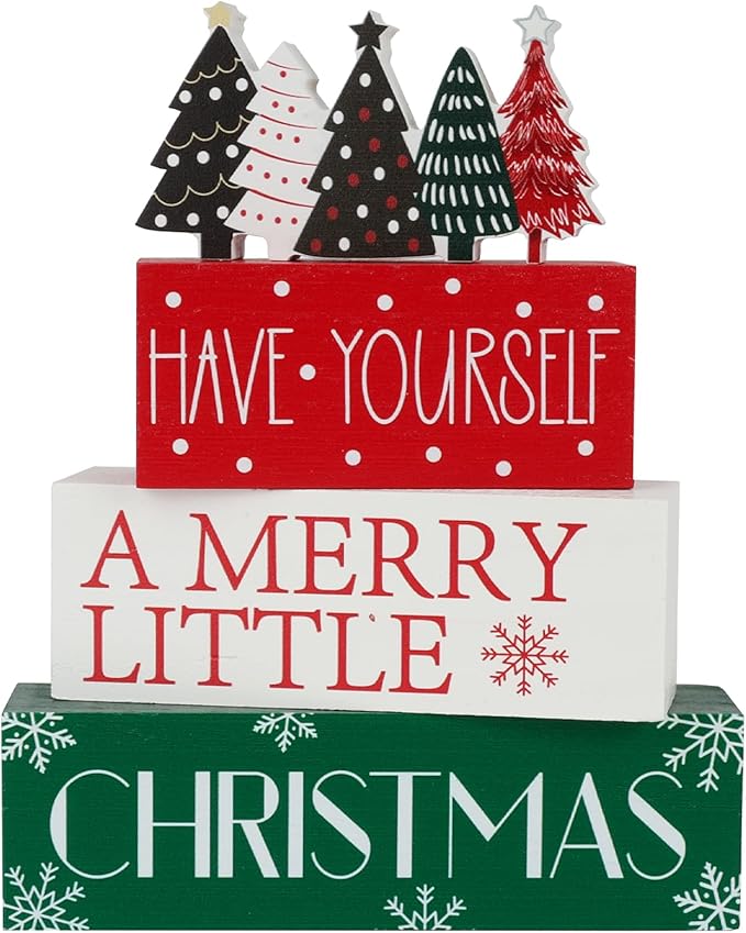 4 Pcs Christmas Table Decor Christmas Tree Wooden Table Decorations Winter Tiered Tray Decor christmas Centerpieces Rustic Decorative Tree Block Signs Gift Xmas table Sign for Home kitchen Shelf