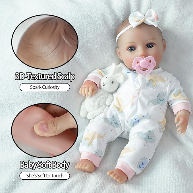 SCOM Soft Baby Doll Girl - 16 inch First Realistic Doll with Accessories, Lifelike Real Cute Baby with Cloth Body & Vinyl for Kids 3 4 5 6 + Year Old Gifts