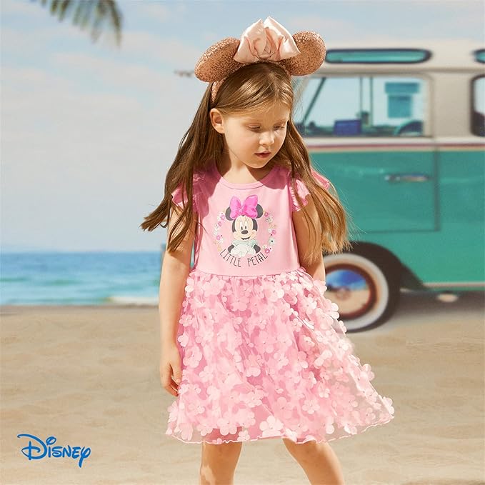 Disney Frozen Elsa Princess Cinderella Ariel Jasmine Rapunzel Baby/Toddler Dress, Ruffle Long-Sleeve Mesh Overlay Tulle Dress