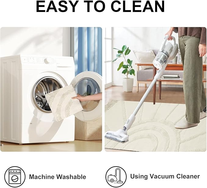 OJIA Boho Area Rug 4' X 6' Tufted Cotton Living Room Rug Hand Woven Machine Washable Rugs Farmhouse Tribal Sun Rug Floor Carpet Accent Rugs for Bedroom Nursery Room Dining Room