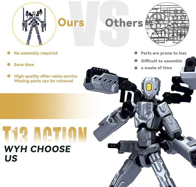 8 inch T13 (Assembly Completed) Action Figure Set,T 13 Multi-Articular Mobile Robot Nova T-13,Desktop Decorations for Game Lovers Toys (Gray)
