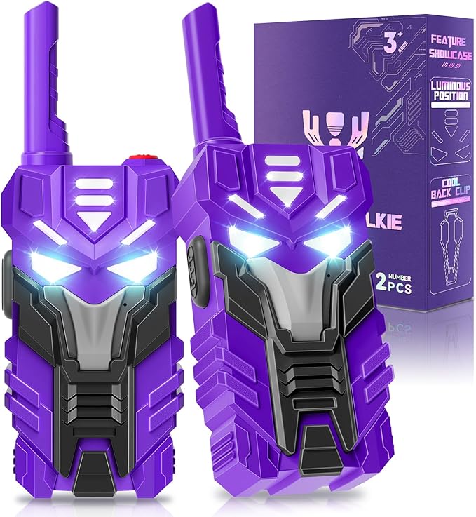 Purple Doomlord Walkie Talkies for Kids 2 Pack Transform Robot - 2500 FT Range, Cool Eyes Lighting, Birthday Gifts for 3-12 Year Olds, Outdoor Camping Toys for Toddlers & Boys Girls