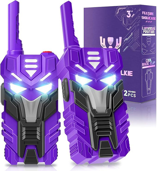 Purple Doomlord Walkie Talkies for Kids 2 Pack Transform Robot - 2500 FT Range, Cool Eyes Lighting, Birthday Gifts for 3-12 Year Olds, Outdoor Camping Toys for Toddlers & Boys Girls
