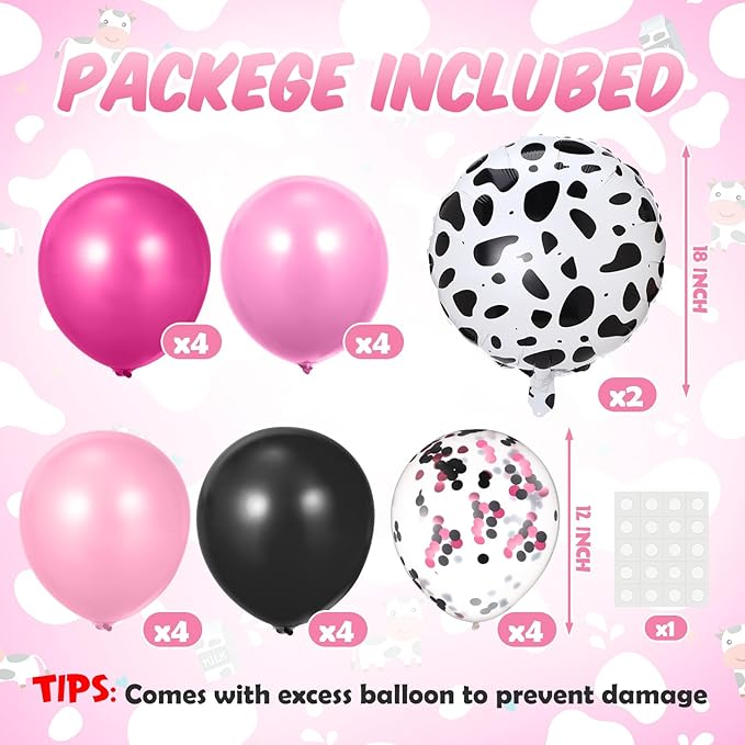 2 Sets Pink Cow Birthday Party Decorations Cowgirl Table Centerpiece Rose Red Pink Black Balloon Stand Kit with Large Cow Print Foil and Latex Balloon for Baby Shower Farm Wedding Supplies