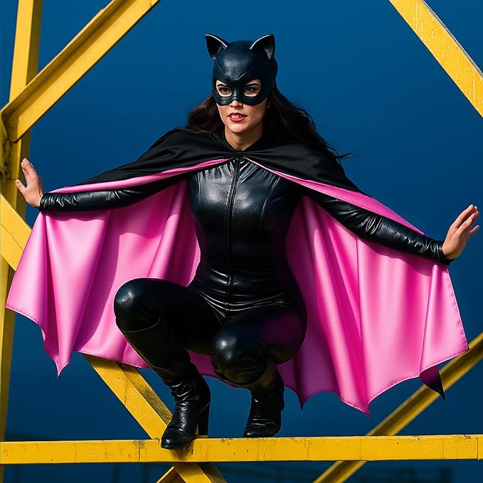 Haysandy Bat Cape Costume Unisex Reversible Satin Capes for Women for Halloween Hero Party Vampires Cosplay Costume