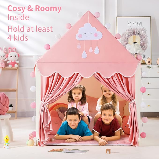 SISTICKER Kids Play Tents for Girls Large Fairy Playhouse for Kids Princess Castle Tent Gift Toys for Girl Toddler Children Play House (Pink) (Pink Tent)