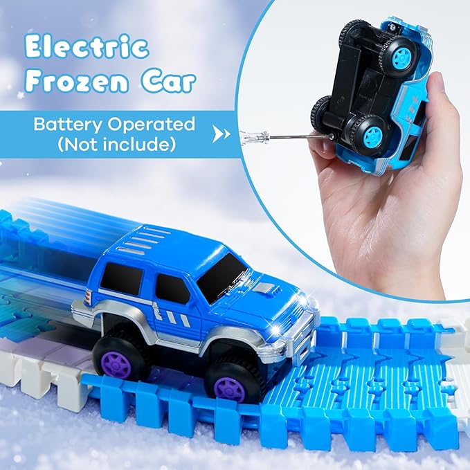 Frozen Race Track Toys for Girls Ages 3-8, 224 PCS Princess Castle Car Toys with Magic Bendable, 2 Monster Truck, Flexible DIY Track Set, Christmas Birthday Gifts for 3 4 5 6 7 8 Year Olds Toddler Kid