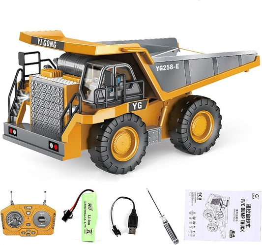 9 Channel Remote Control Dump Truck With Lights and Realistic Sound Effects, Highly Realistic Design, Includes Rechargeable Battery, an Excellent Gift Choice for Children Aged 6 and Above (Dump Truck)