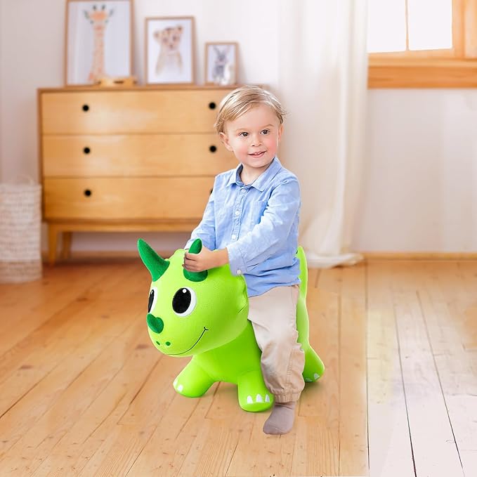 ZOOJOY Plush Bouncy Dinosaur Hopper for Toddlers 1-5 Soft Covered Inflatable Ride-On Animal Horse Hopper, Dino Bouncy with Pump, Indoor Outdoor Ride On Toys for 18 Months 2 3 4 5 6 Years Boys Girls