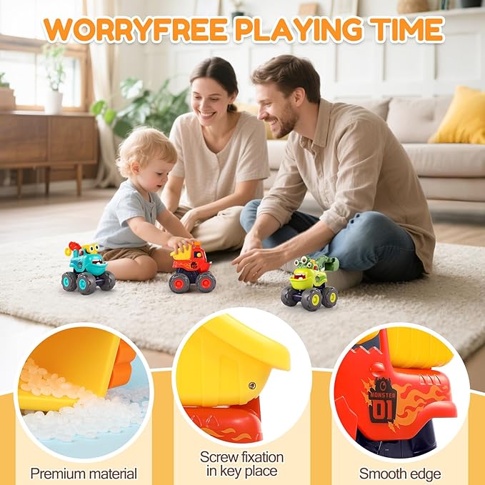 Toys for 1 Year Old Boy, Monster Truck Toys Construction Cars for Toddler 1-3 Crane Truck Dump Excavator Pull Back Car Toddler Toys for Baby 12-18 Months 1 Year Old Boy Gifts for Birthday Xmas