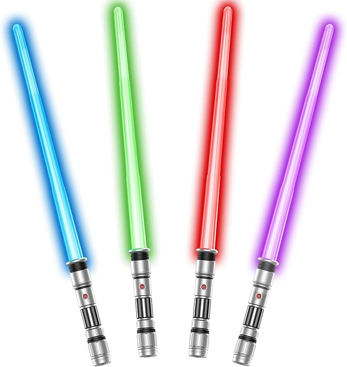 4 Pack of 4 Color Light up Sword Saber with FX Sounds(Motion-Sensitive) and Retractable Handle, Glowing in The Dark Dueling Sword for Kid Adult, Galaxy War Party, Birthday, Halloween Cosplay