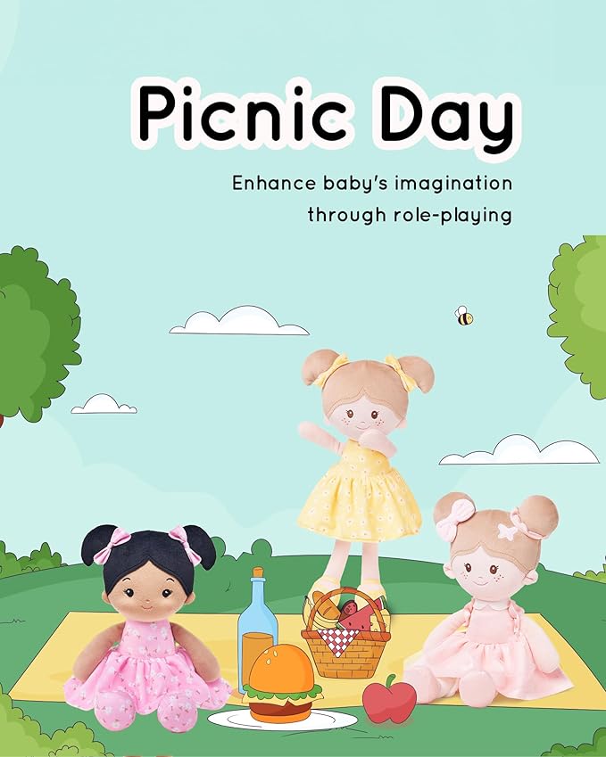 Soft Baby Doll Toys (12''), My First Baby Rag Doll for 1 Year-Old Girl Birthday Gift,Christmas Plush Toys Gift for Toddler Kids Infants-Florabelle-Girl-Pink-Tanned