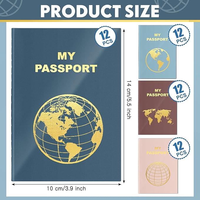Lincia 48 Pcs Blank Passport Notebook Fake Passport Book Travel Journal Book Bulk Coloring Kids Travel Airplane Activity Classroom Decor School Projects(Cold Color)