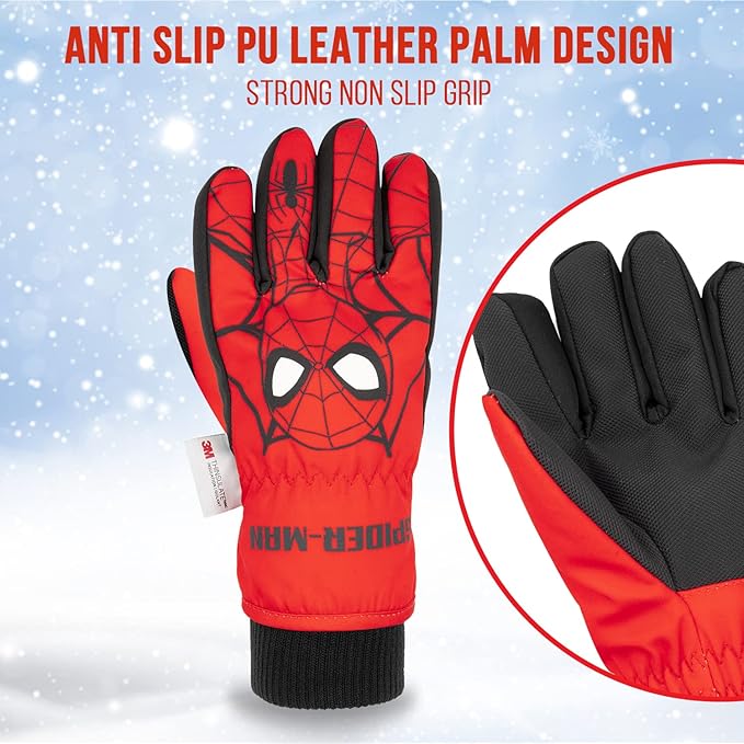 Spiderman Snow Gloves for Kids, Spider Man Toddler Gloves, 3M Thinsulate Waterproof Mittens, Kids Winter gloves