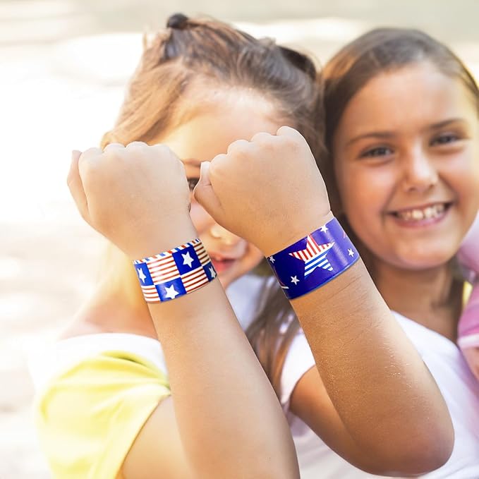 48 pcs 4th of July Slap Bracelets Toys, 4th of July Party Favors Supplies Patriotic Accessories Decorations