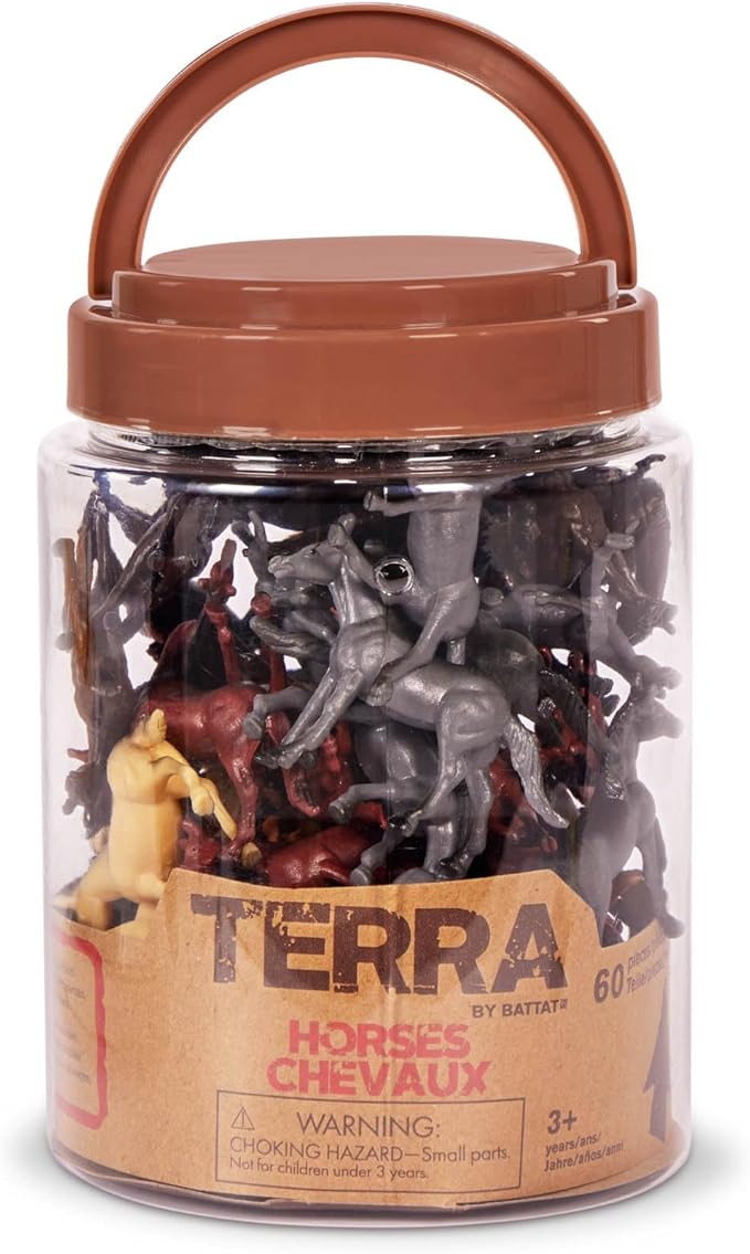 Terra by Battat – 60 Pcs Wild Horses Tube – Miniature Horse Toys – Plastic Animal Toys – Mini Animal Figurines for Kids and Toddlers 3 Year Old or More